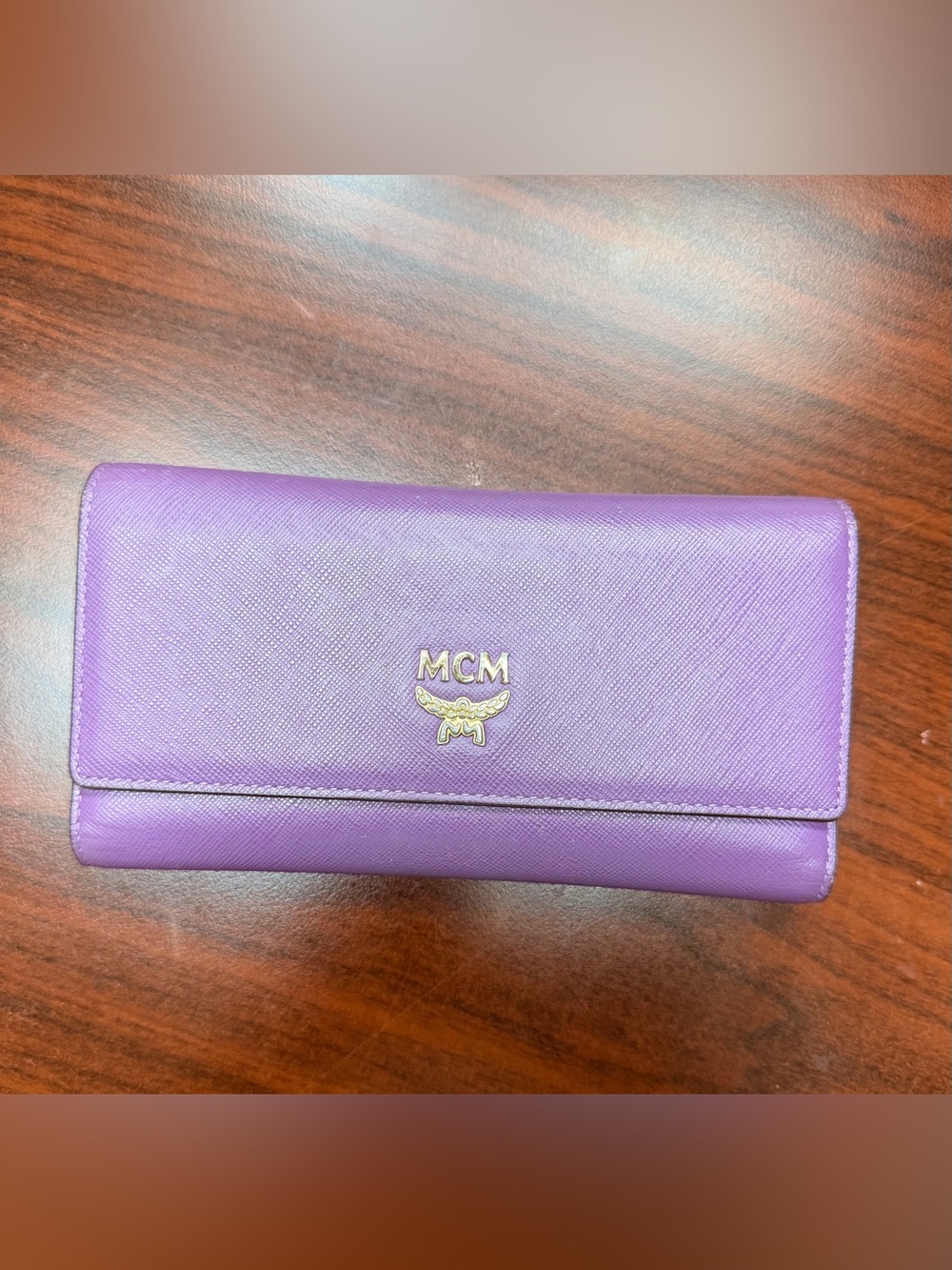 MCM Purple Leather Flap Continental Wallet with Gold Logo